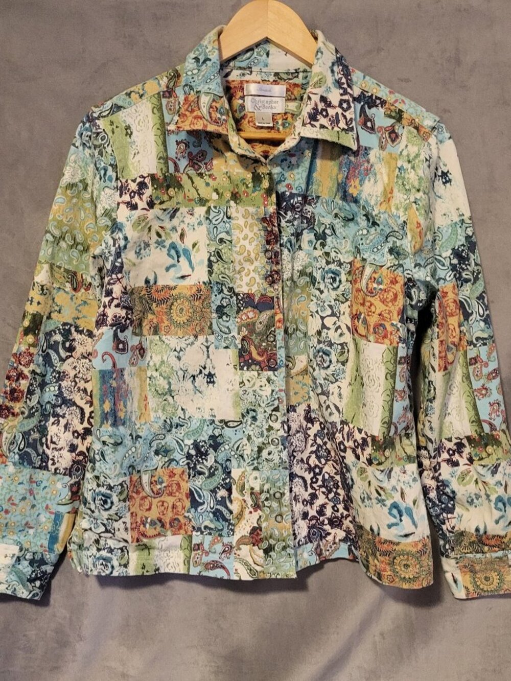 Christopher & Banks Large Women's Jacket Shirt Floral Patchwork Cotton Blend
